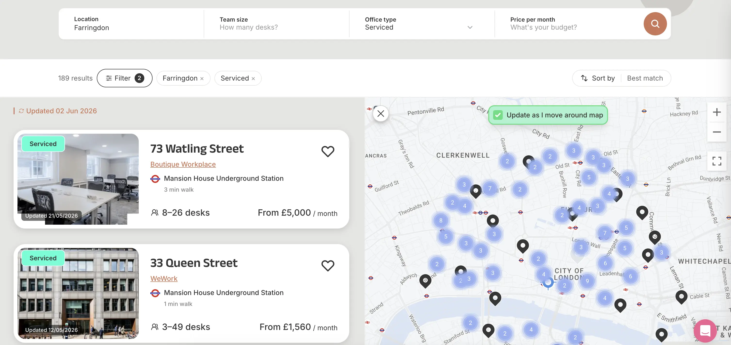 office space search interface